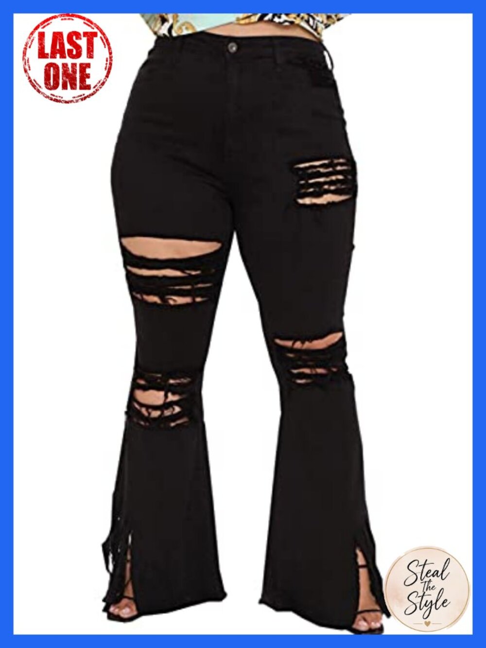 Plus Size Bell Bottom Jeans High Waisted Flared Distressed Denim Pants